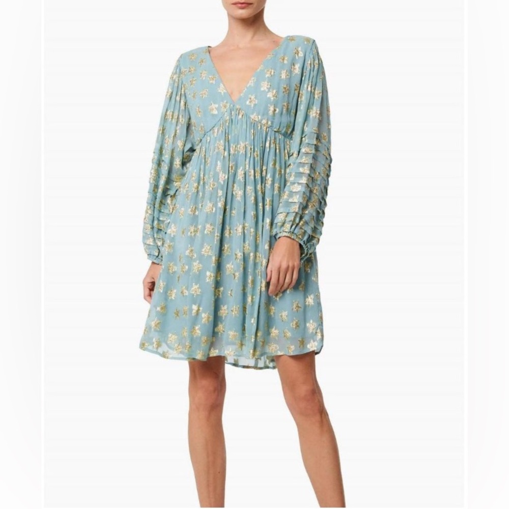 Ciebon blue mini dress with gold foil star pattern v-neck women’s size large